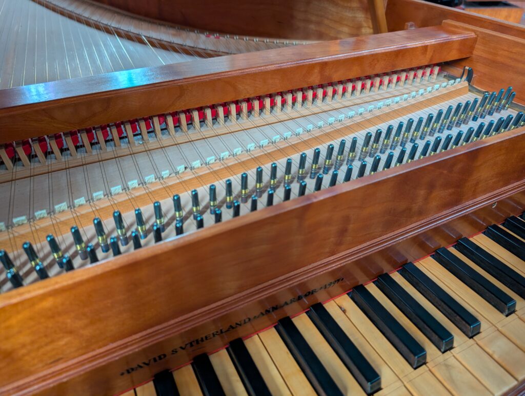 Sutherland Harpsichord The keys and strings of the Sutherland Harpsichord at First Pres.